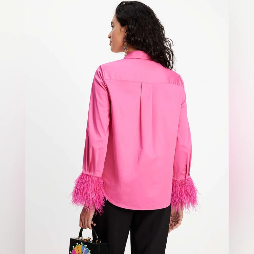 Feather Trim  Poplin Shirt in Vivid Snapdragon